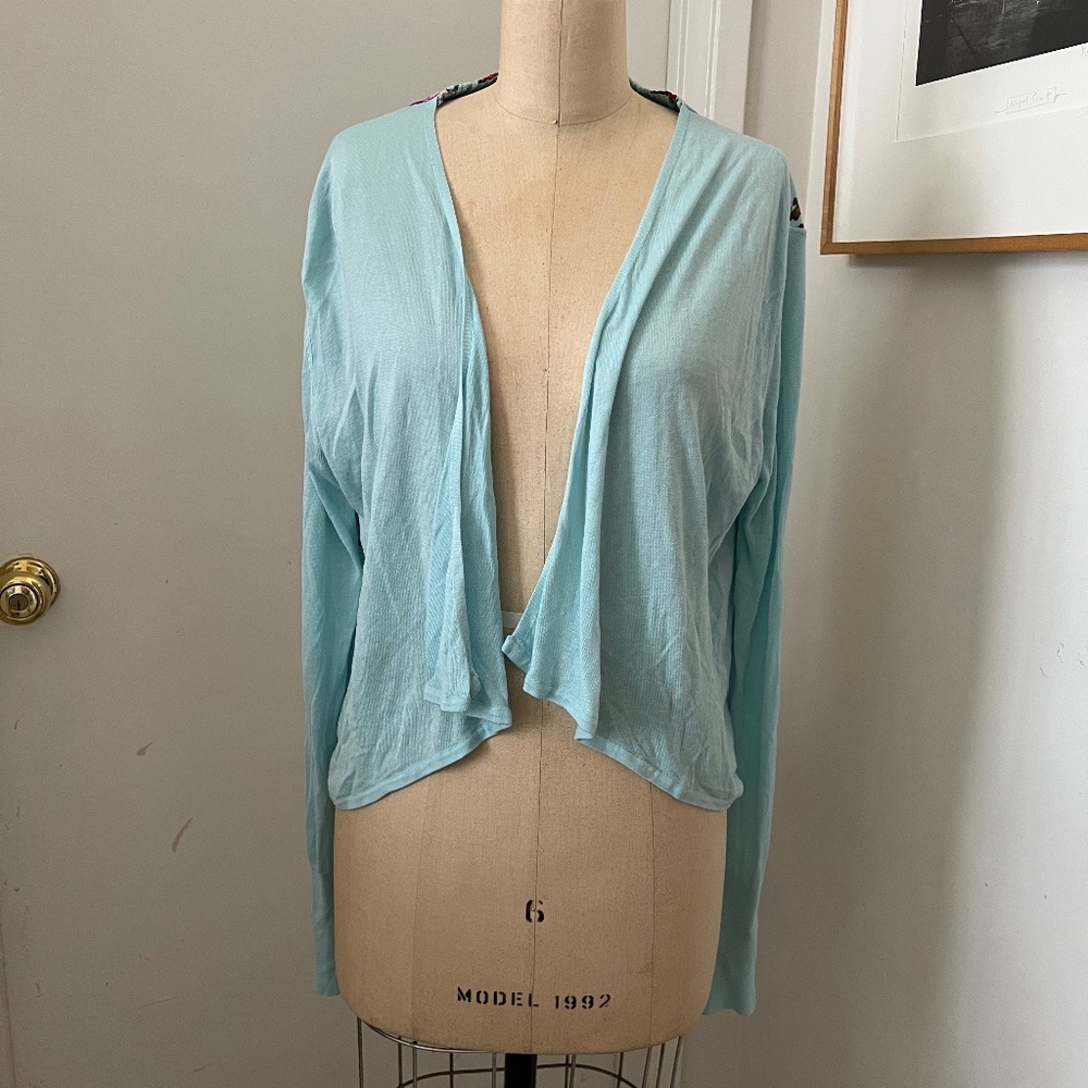 Sky Blue Floral Open Front Sweater